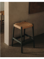 CARPESCHI taburete con asiento h 65 cm de madera maciza de roble con acabado negro y cuerda