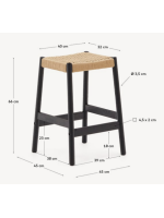 CARPESCHI stool with seat h 65 cm in solid oak wood with black finish and rope