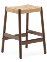 MOGAN tabouret avec assise h 65 cm en bois de chêne massif finition noyer et corde