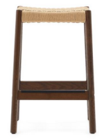 MOGAN stool with seat h 65 cm in solid oak wood with walnut finish and rope