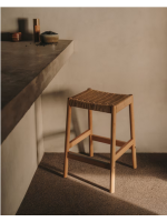 ELART taburete con asiento h 65 cm de madera maciza de roble con acabado natural y cuerda