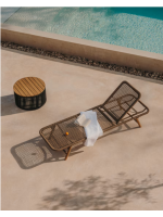 MINA 4-position sun lounger with steel frame and beige rope and solid acacia wood legs