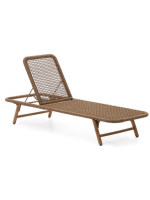 MINA Bain de soleil 4 positions avec structure en acier et corde beige et pieds en bois d'acacia massif