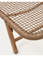MINA Tumbona de 4 posiciones con estructura de acero y cuerda beige y patas de madera maciza de acacia