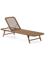 MINA Tumbona de 4 posiciones con estructura de acero y cuerda beige y patas de madera maciza de acacia