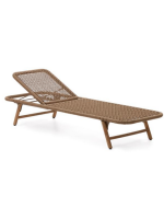 MINA 4-position sun lounger with steel frame and beige rope and solid acacia wood legs