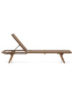 MINA Tumbona de 4 posiciones con estructura de acero y cuerda beige y patas de madera maciza de acacia