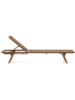 MINA Tumbona de 4 posiciones con estructura de acero y cuerda beige y patas de madera maciza de acacia