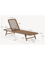 MINA Tumbona de 4 posiciones con estructura de acero y cuerda beige y patas de madera maciza de acacia