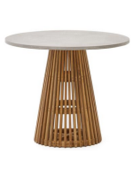 AFRODITE ⌀ 90 or ⌀ 120 cm design table in teak wood and gray concrete top for indoor or outdoor home furnishings