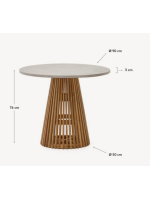 AFRODITE ⌀ 90 or ⌀ 120 cm design table in teak wood and gray concrete top for indoor or outdoor home furnishings