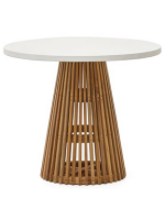 DESDEMONA ⌀ 90 or ⌀ 120 cm design table in teak wood and white concrete top for indoor or outdoor home furnishings