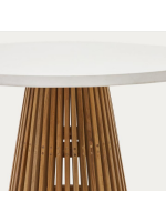 DESDEMONA ⌀ 90 or ⌀ 120 cm design table in teak wood and white concrete top for indoor or outdoor home furnishings