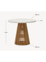 DESDEMONA ⌀ 90 or ⌀ 120 cm design table in teak wood and white concrete top for indoor or outdoor home furnishings