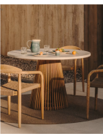 DESDEMONA Mesa ⌀ 90 o ⌀ 120 cm en madera de teca y tapa de hormigón blanco para decoración del hogar en interiores o exteriores