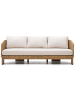 AMAR 3-Sitzer-Sofa 220 cm aus massivem Eukalyptusholz und synthetischem Rattan und abnehmbaren Kissen für drinnen und draußen