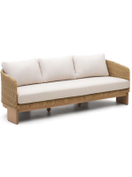 AMAR 3-Sitzer-Sofa 220 cm aus massivem Eukalyptusholz und synthetischem Rattan und abnehmbaren Kissen für drinnen und draußen