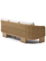 AMAR 3-Sitzer-Sofa 220 cm aus massivem Eukalyptusholz und synthetischem Rattan und abnehmbaren Kissen für drinnen und draußen