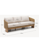 AMAR 3-Sitzer-Sofa 220 cm aus massivem Eukalyptusholz und synthetischem Rattan und abnehmbaren Kissen für drinnen und draußen