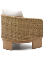 AMAR fauteuil en bois d'eucalyptus massif et rotin synthétique et coussins déhoussables