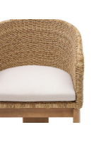 AMAR chair with armrests in solid eucalyptus wood and synthetic rattan and removable cushion