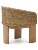 AMAR chair with armrests in solid eucalyptus wood and synthetic rattan and removable cushion