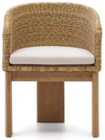 AMAR chaise avec accoudoirs en bois d'eucalyptus massif et rotin synthétique et coussin amovible pour l'intérieur et l'extérieur