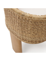 AMAR chair with armrests in solid eucalyptus wood and synthetic rattan and removable cushion