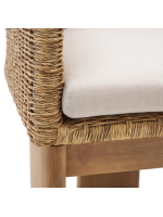 AMAR chair with armrests in solid eucalyptus wood and synthetic rattan and removable cushion