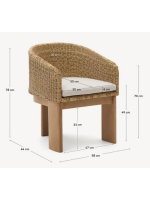 AMAR chaise avec accoudoirs en bois d'eucalyptus massif et rotin synthétique et coussin amovible pour l'intérieur et l'extérieur