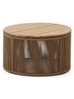 GRINCE coffee table ⌀ 60 or ⌀ 70 cm with steel structure and beige rope and solid acacia wood top