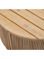 GRINCE coffee table ⌀ 60 or ⌀ 70 cm with steel structure and beige rope and solid acacia wood top