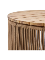 GRINCE coffee table ⌀ 60 or ⌀ 70 cm with steel structure and beige rope and solid acacia wood top