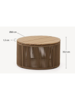 GRINCE coffee table ⌀ 60 or ⌀ 70 cm with steel structure and beige rope and solid acacia wood top