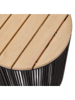 KINDY table basse ⌀ 40 cm avec structure en acier et corde noir ou beige et plateau en bois d'acacia massif