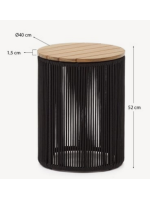KINDY table basse ⌀ 40 cm avec structure en acier et corde noir ou beige et plateau en bois d'acacia massif