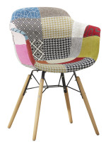 KENNA armchair in patchwork fabric and legs in wood and metal design furniture