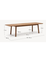 ARMONICA Mesa de madera de teca maciza de 220x100 cm extensible 294 cm para jardín o terraza exterior
