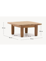 TARIN 70x70 cm mesa de centro en madera maciza de teca para jardín o terraza al aire libre