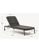 PASCAL Bain de soleil avec structure en aluminium noir et coussin en tissu pour jardin terrasse extérieur