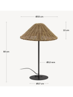 DRAGON Rattan-Tischlampe Naturfaser und schwarzem Metall