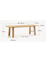 ALEREN Mesa extensible de 200x95 cm pasa a 295x95 cm con chapa y madera maciza de roble natural
