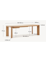 DANJON Mesa extensible de 240x100 cm pasa a 320x100 cm con chapa y madera maciza de roble natural