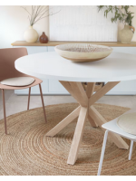 LIVREA table diam 120 cm white top and metal base in wood color design