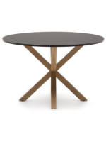 ALBINO Tischplatte mit 120 cm Durchmesser schwarze Platte und Metallbasis in Holzfarbe Design