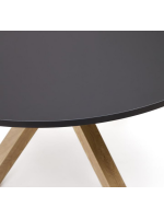 ALBINO Tischplatte mit 120 cm Durchmesser schwarze Platte und Metallbasis in Holzfarbe Design