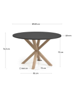 ALBINO Tischplatte mit 120 cm Durchmesser schwarze Platte und Metallbasis in Holzfarbe Design