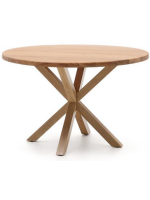 DADEN Mesa diámetro 120 cm tapa de madera maciza de acacia y base de metal efecto madera