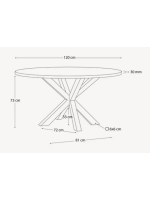 DADEN tavolo diam 120 cm piano in legno massello di acacia e base in metallo effetto legno