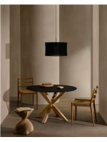 ZENIT tavolo Ø 120 o 150 cm piano in vetro nero e base in metallo color legno design